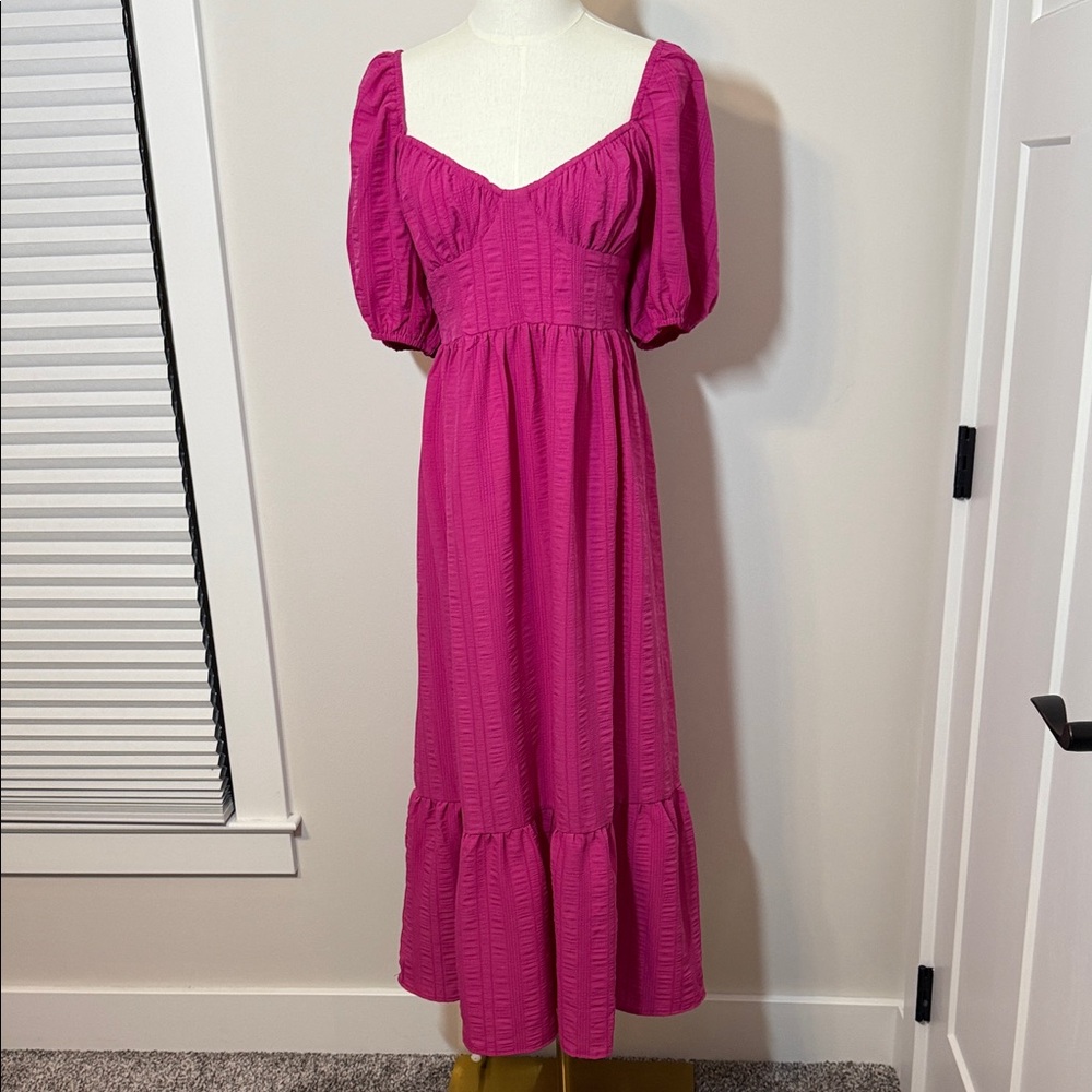 Premier Magenta Maxi Dress with Puff Sleeves